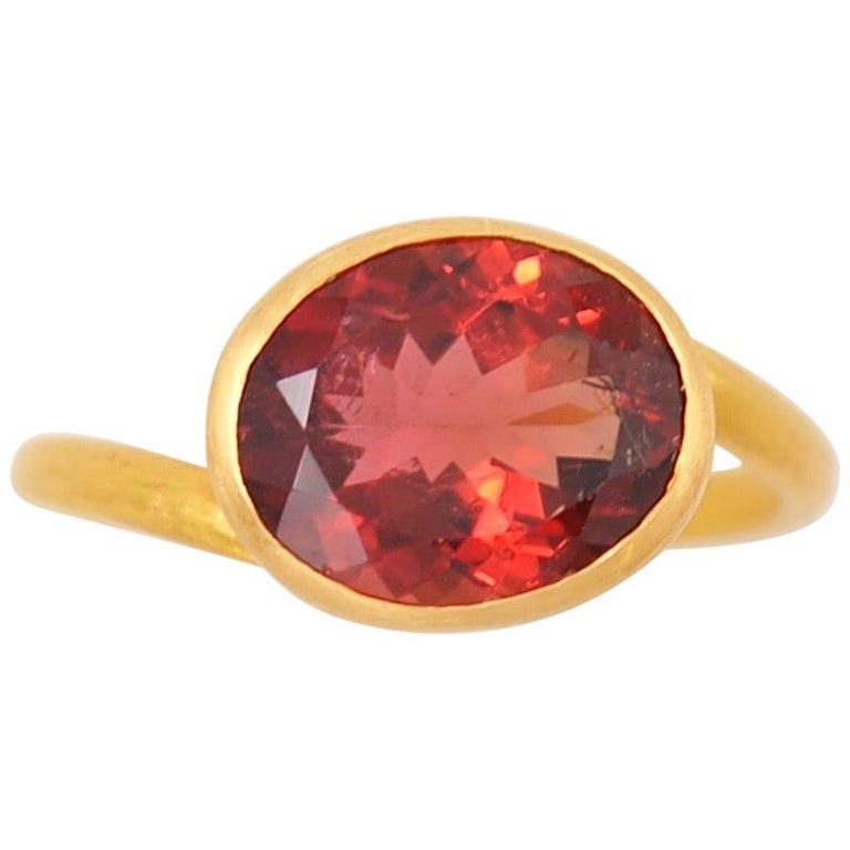 Scrives 3.44 Carat Deep Red Tourmaline 22 Karat Gold Handmade Cocktail ...