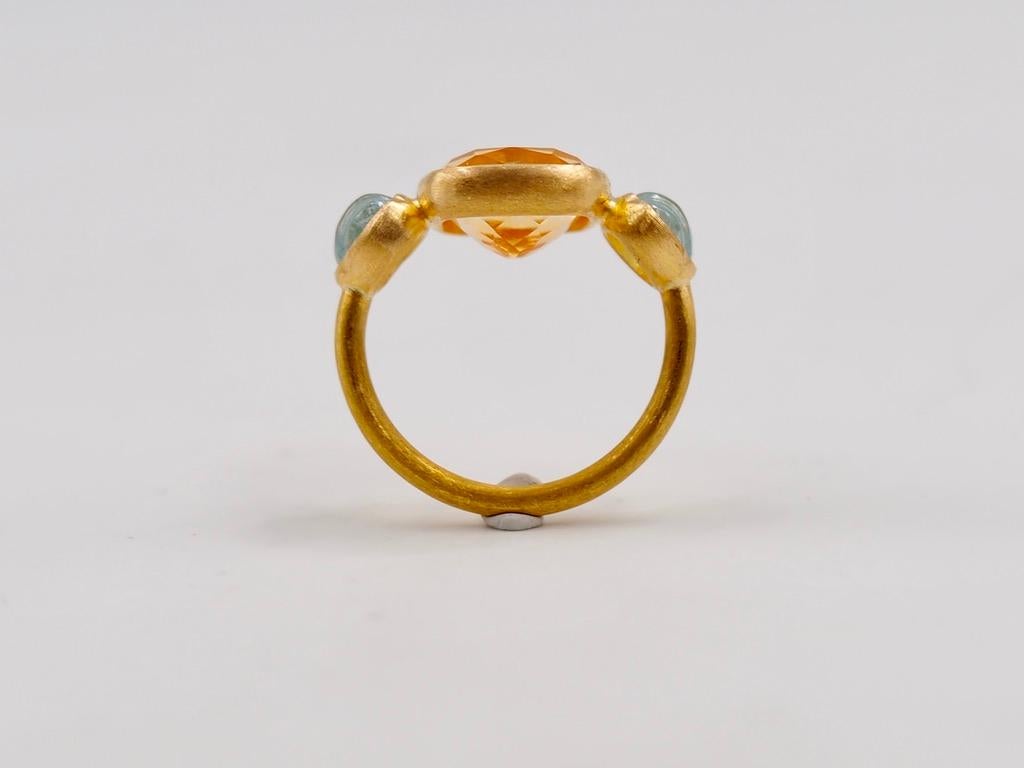 Scrives 4.53 Carat Citrine Cushion Aquamarine Shell 22 Karat Gold Handmade Ring 3