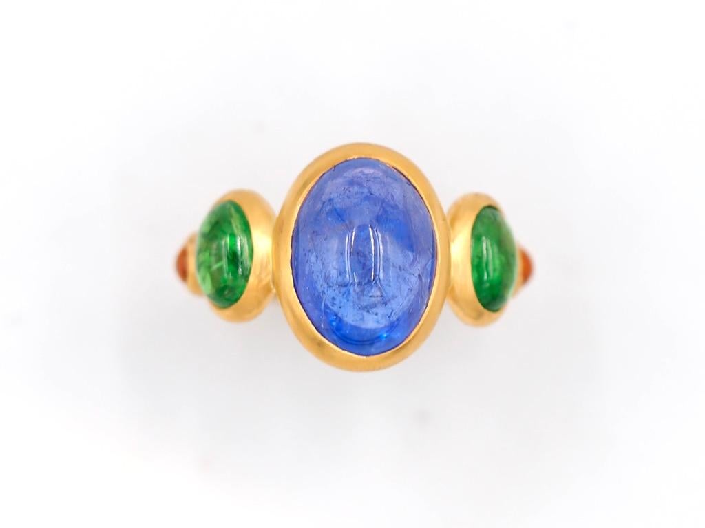 Scrives 5.85 Carat Tanzanite Tzavorite Orange Sapphire Cabochon 22Kt Gold Ring For Sale 1