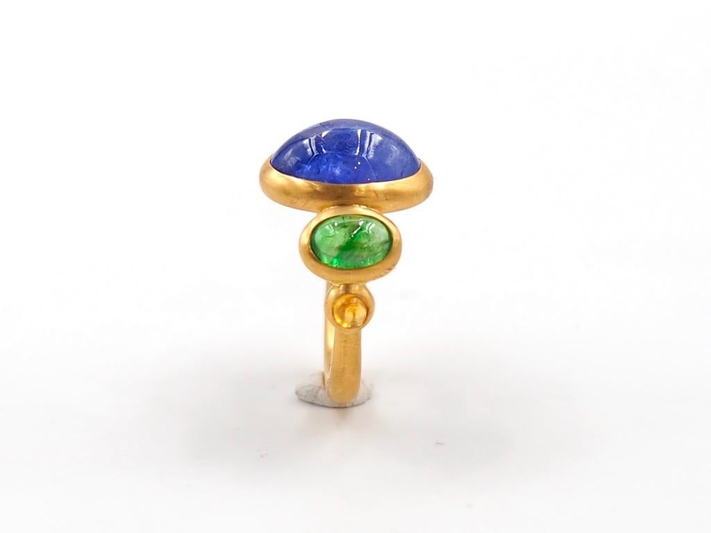 Scrives 5.85 Carat Tanzanite Tzavorite Orange Sapphire Cabochon 22Kt Gold Ring For Sale 2