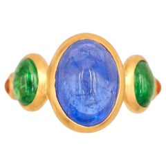 Scrives 5,85 Carati Tanzanite Tzavorite Arancione Zaffiro Cabochon Anello in oro 22Kt