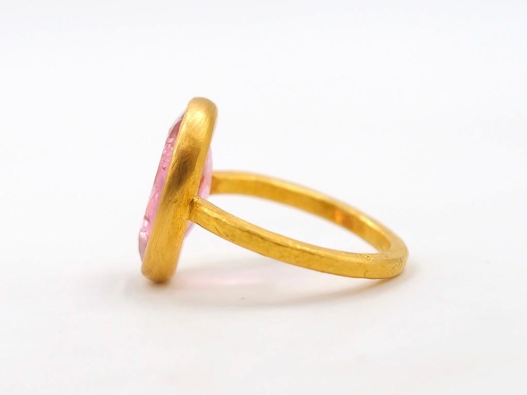 Oval Cut Scrives 6 Carat Pink Tourmaline 22 Karat Handmade Gold Cluster Cocktail Ring For Sale