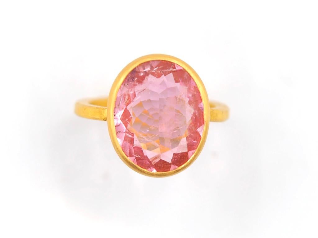 Women's Scrives 6 Carat Pink Tourmaline 22 Karat Handmade Gold Cluster Cocktail Ring For Sale
