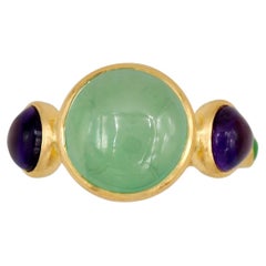 Scrives 6.29 Carat Jade Jadeite Amethyst Cabochon 22 Karat Gold Handmade Ring