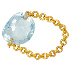 Kettenring mit Gliedern, 6,73 Karat Aquamarin 22 Karat Gold
