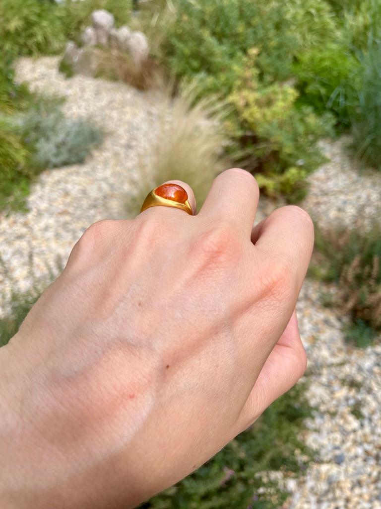 Scrives 7.18 Carat Orange Mandarine Garnet Cabochon 22 Karat Gold Handmade Ring 6