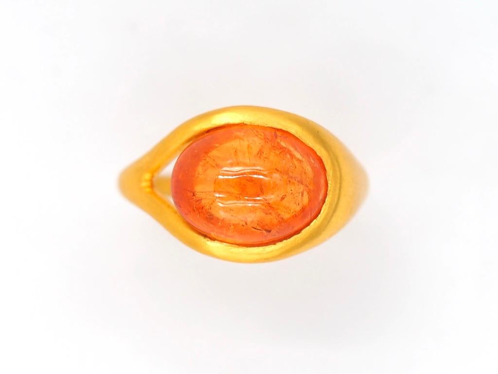 Scrives 7.18 Carat Orange Mandarine Garnet Cabochon 22 Karat Gold Handmade Ring 9