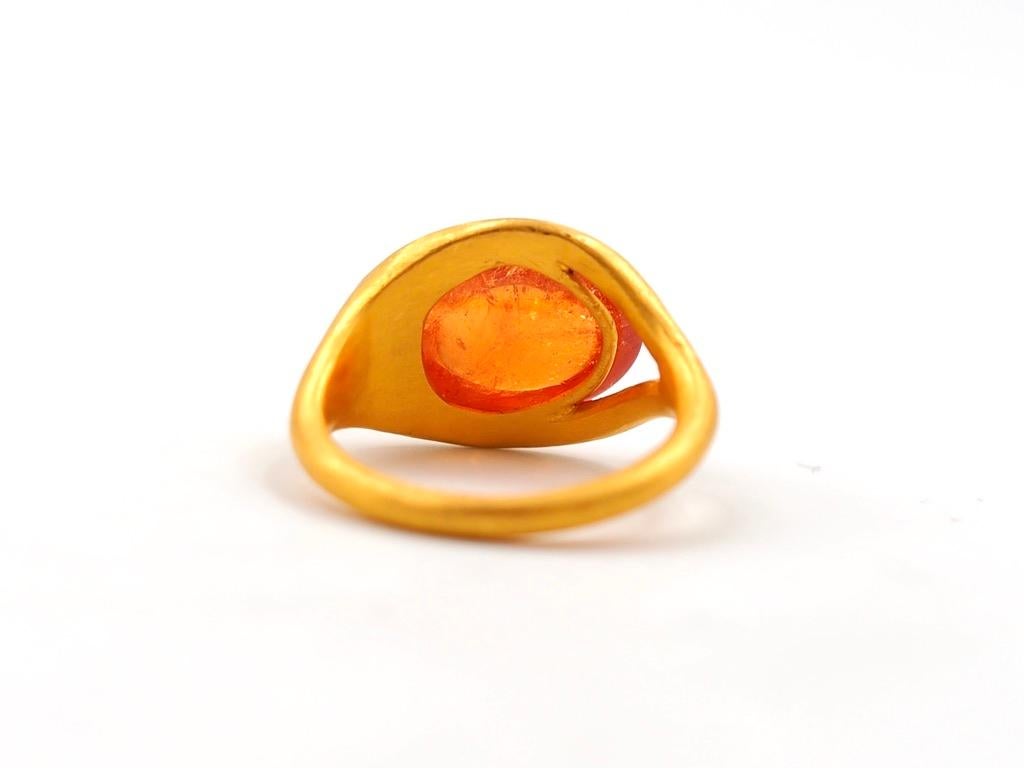 Scrives 7.18 Carat Orange Mandarine Garnet Cabochon 22 Karat Gold Handmade Ring 2