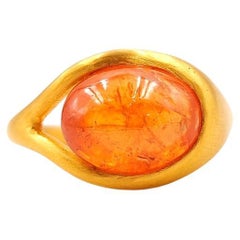 Scrives 7.18 Carat Orange Mandarine Garnet Cabochon 22 Karat Gold Handmade Ring