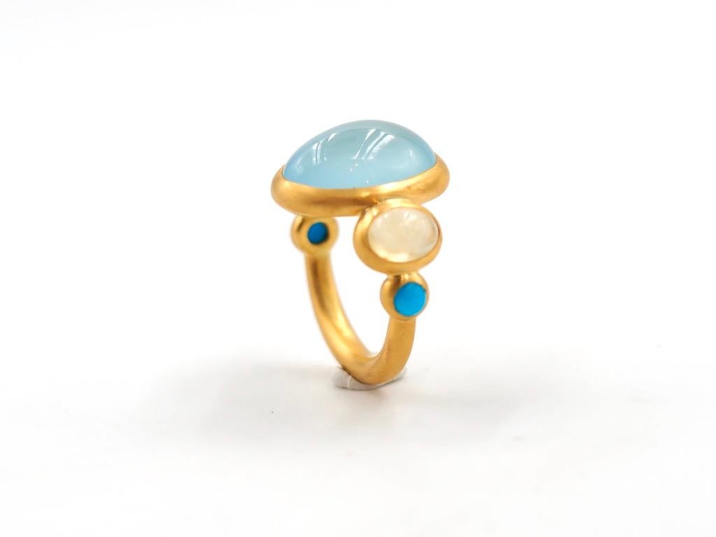 Scrives 7.35 Carat Aquamarine Yellow Sapphire Turquoise Cabochon 22Kt Gold Ring 3