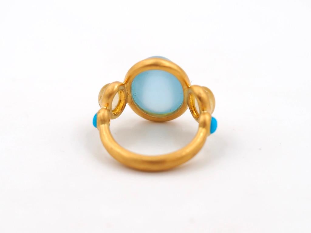 Scrives 7.35 Carat Aquamarine Yellow Sapphire Turquoise Cabochon 22Kt Gold Ring 6