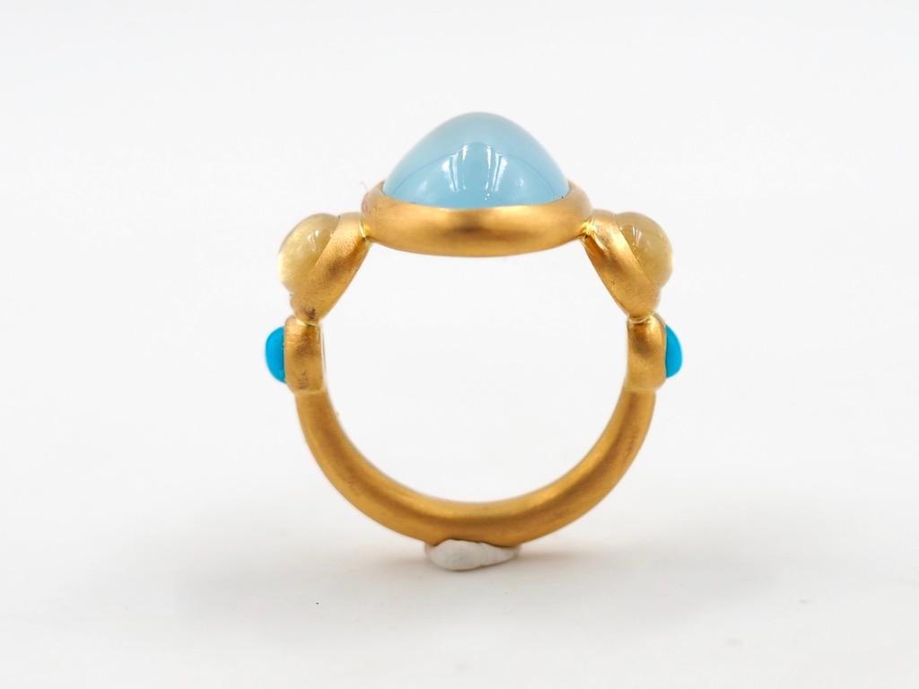 Scrives 7.35 Carat Aquamarine Yellow Sapphire Turquoise Cabochon 22Kt Gold Ring 1