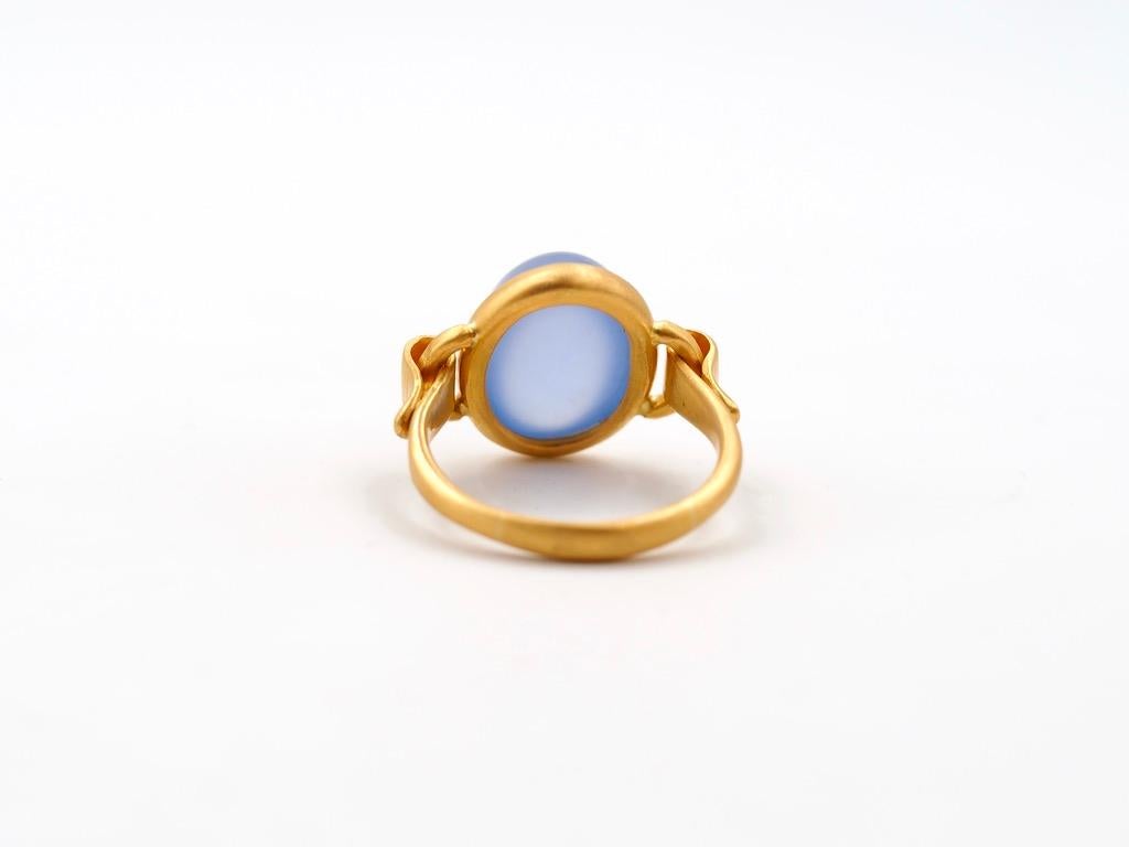 Scrives 8.18 Carat Blue Chalcedony Cabochon 22 Karat Gold Handmade Cocktail Ring 8