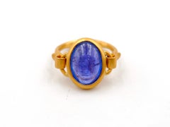 Scrives 8.53 Carat Large Tanzanite Cabochon 22 Karat Gold Cocktail Handmade Ring