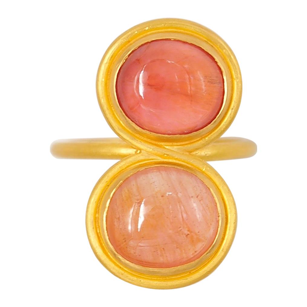 Scrives 9.34 Carat Orange Peach 2 Shades Tourmaline 22 Karat Gold Handmade Ring