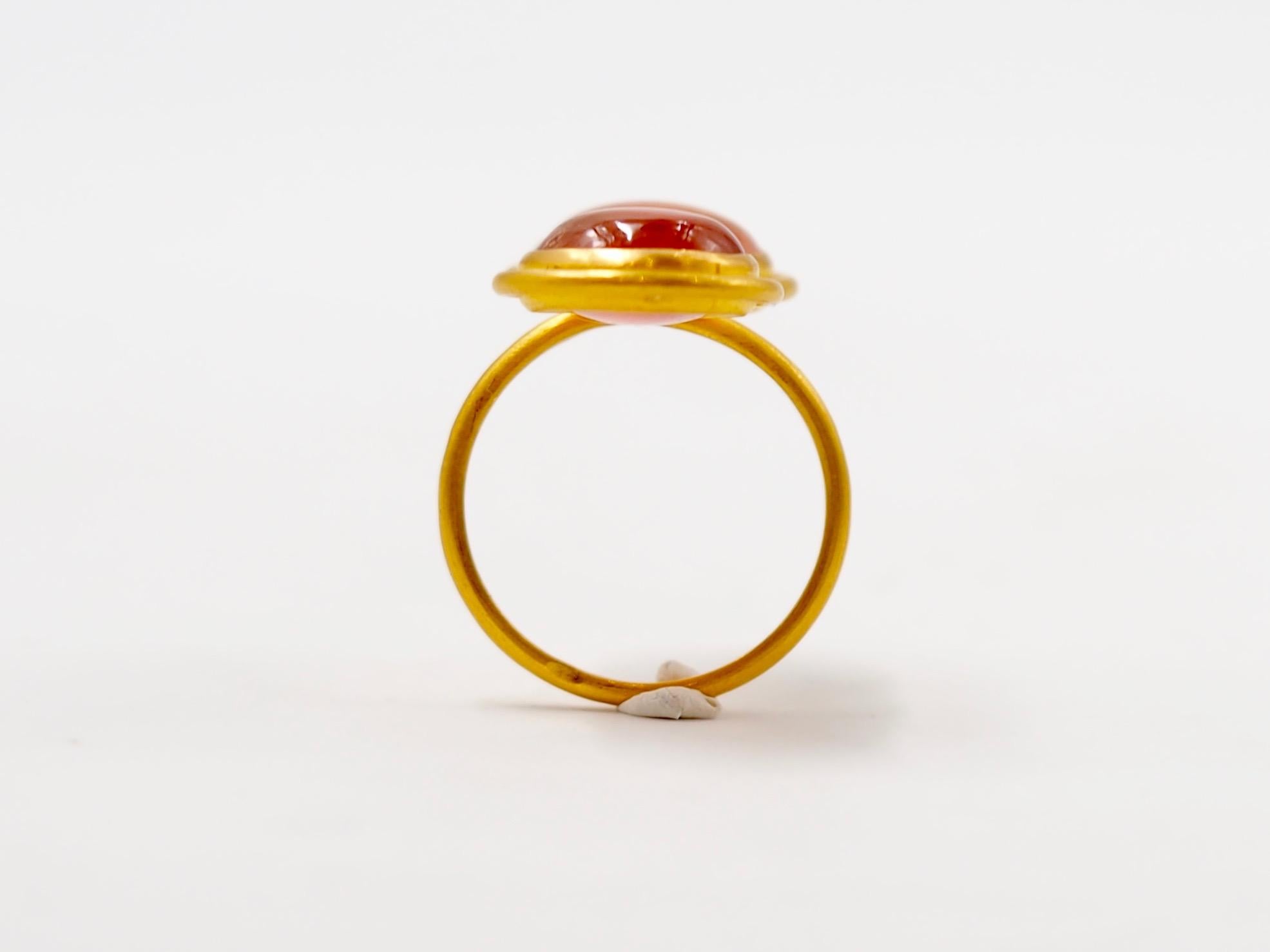 Scrives 9.34 Carat Orange Peach 2 Shades Tourmaline 22 Karat Gold Handmade Ring For Sale 1