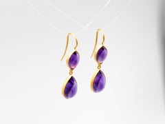 Scrives Amethyst Cabochon Drop 22 Karat Gold Earrings