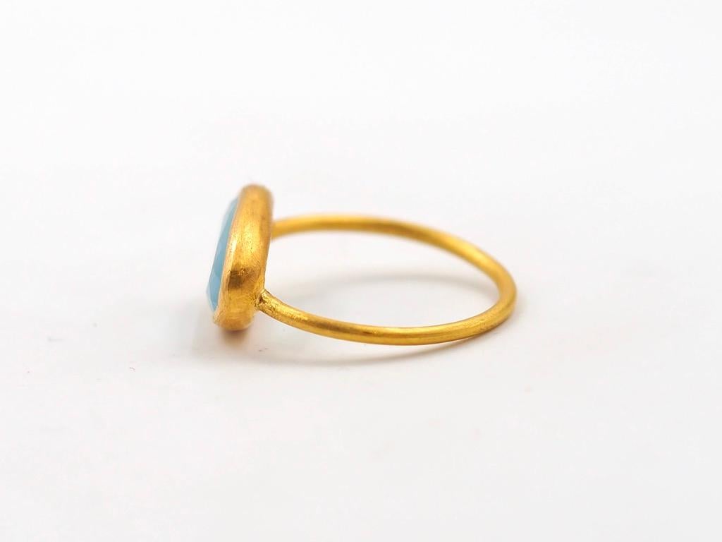 Tumbled Scrives Aquamarine Faceted Irregular Shape 22 Karat Gold Cluster Handmade Ring