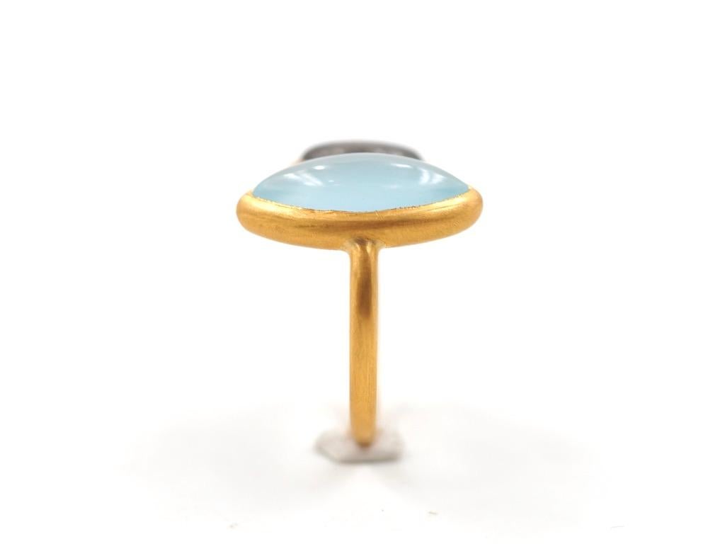 Scrives Aquamarine Marquise Labradorite Cabochon 22Kt Gold Cluster Handmade Ring For Sale 2