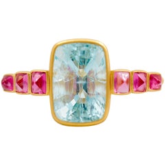 Scrives Aquamarine Spinels Double Finger 22 Karat Gold Cocktail Ring