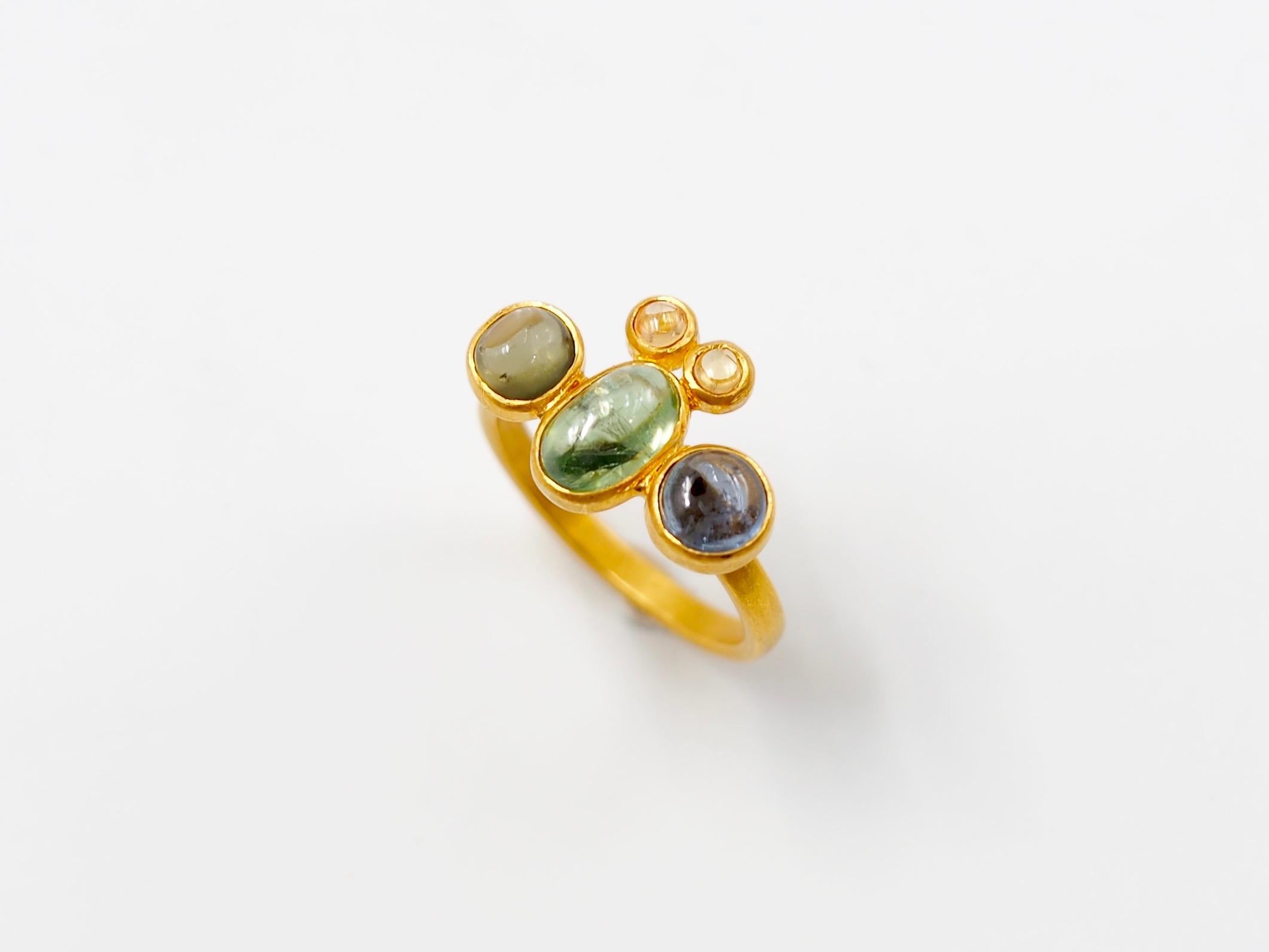 Contemporary Scrives Bee Tourmaline Sapphire Cabochon 22 Karat Gold Ring