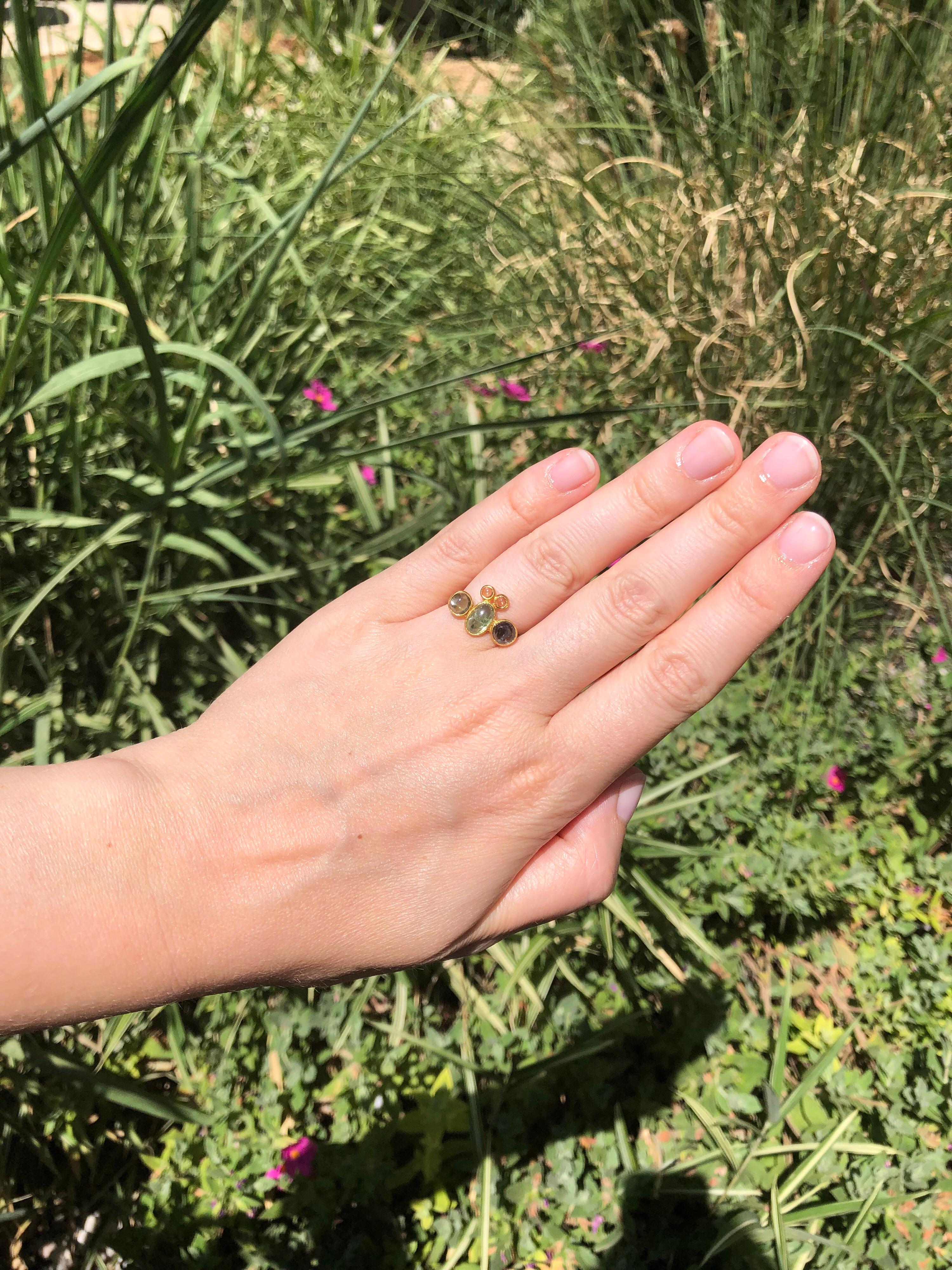 Women's Scrives Bee Tourmaline Sapphire Cabochon 22 Karat Gold Ring