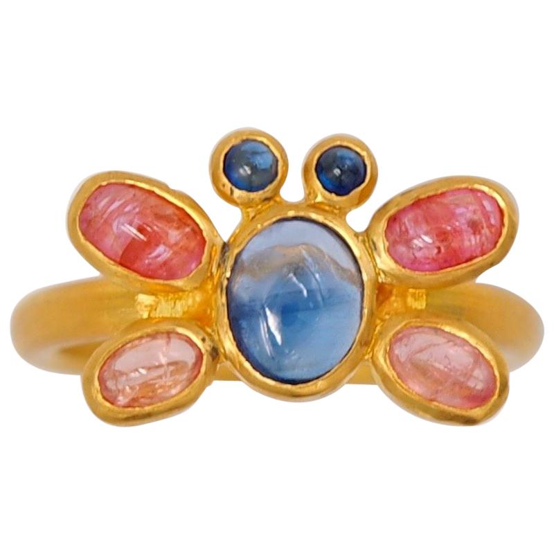 Scrives Butterfly Multicolour Sapphire Cabochon 22 Karat Gold Ring