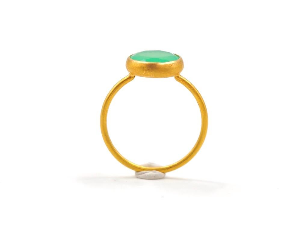 Scrives Chrysoprase 'Green Chalcedony' Round 22 Karat Gold Handmade Cluster Ring 1