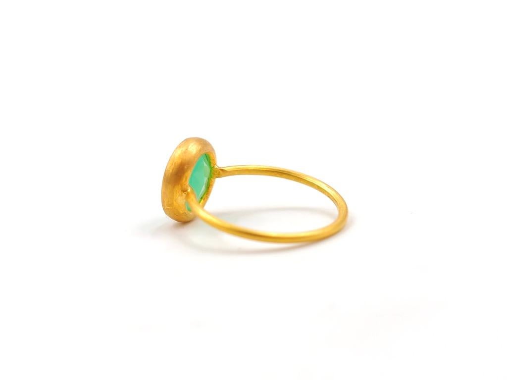 Contemporary Scrives Chrysoprase 'Green Chalcedony' Round 22 Karat Gold Handmade Cluster Ring