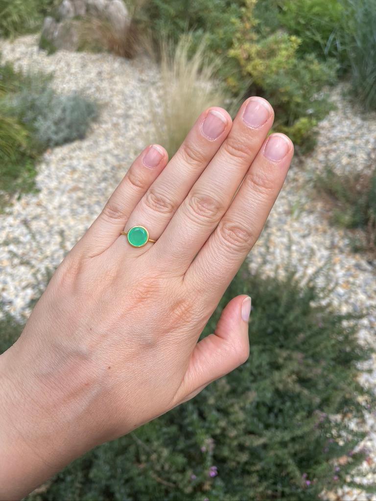 Round Cut Scrives Chrysoprase 'Green Chalcedony' Round 22 Karat Gold Handmade Cluster Ring