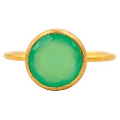 Scrives Chrysoprase 'Green Chalcedony' Round 22 Karat Gold Handmade Cluster Ring