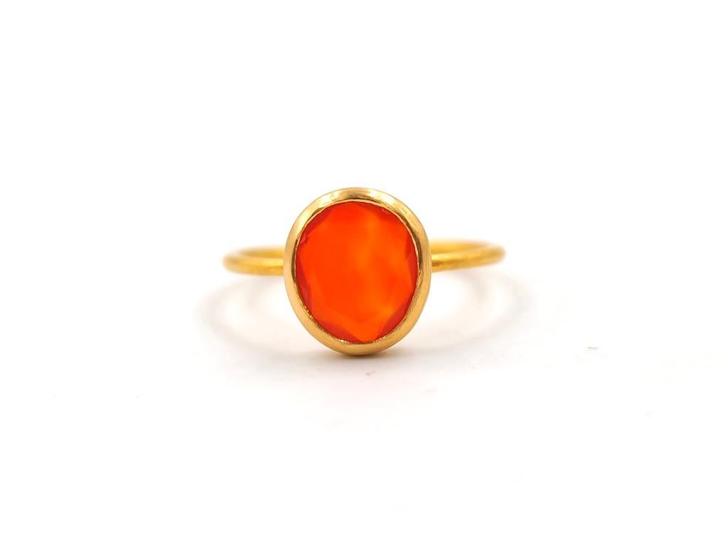 Round Cut Scrives Cornaline Orange Chalcedony Irregular Shape 22 Karat Gold Handmade Ring For Sale