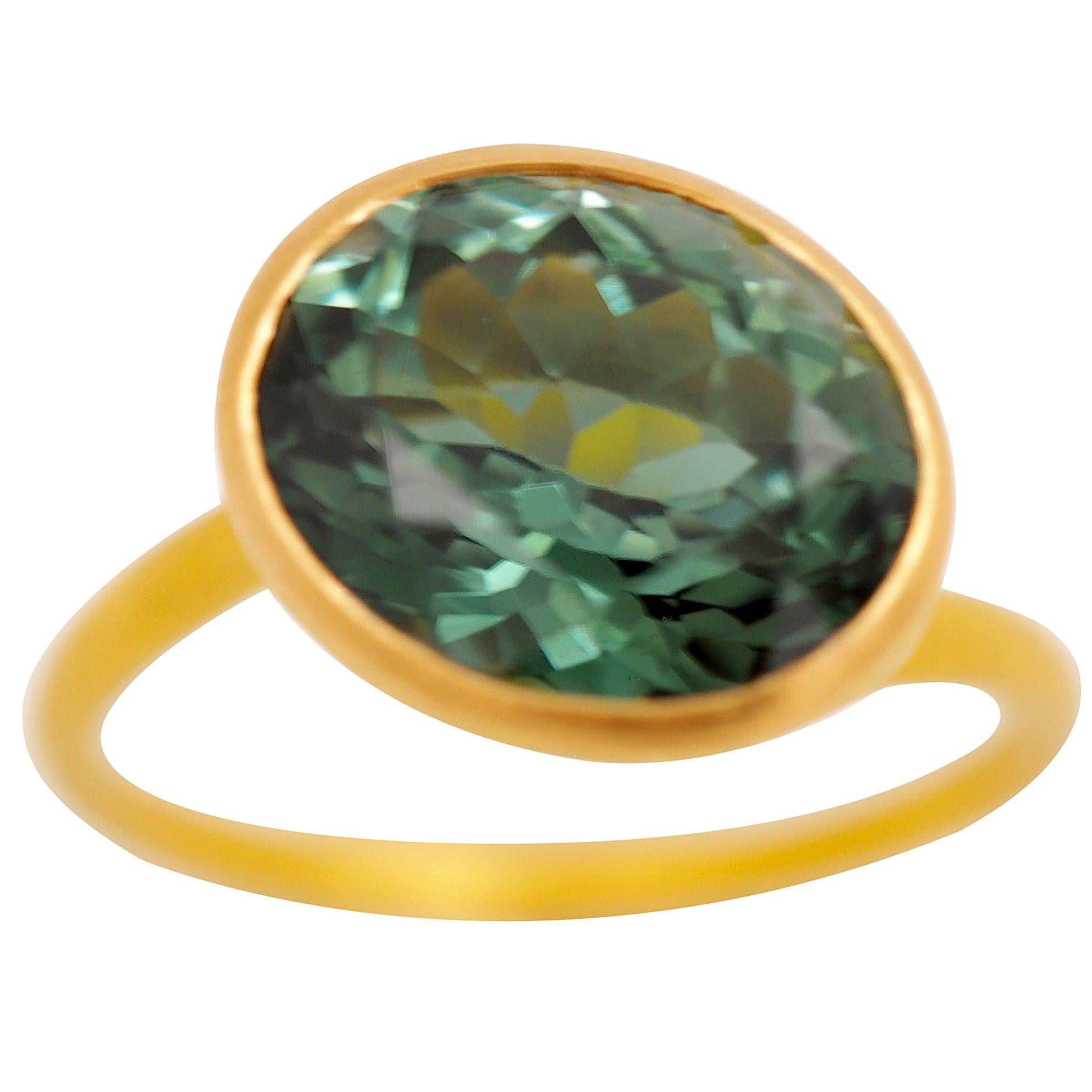 Ring mit Schraubverschluss, 5,05 Karat tiefgrüner Turmalin 22 Karat Gold (Zeitgenössisch)