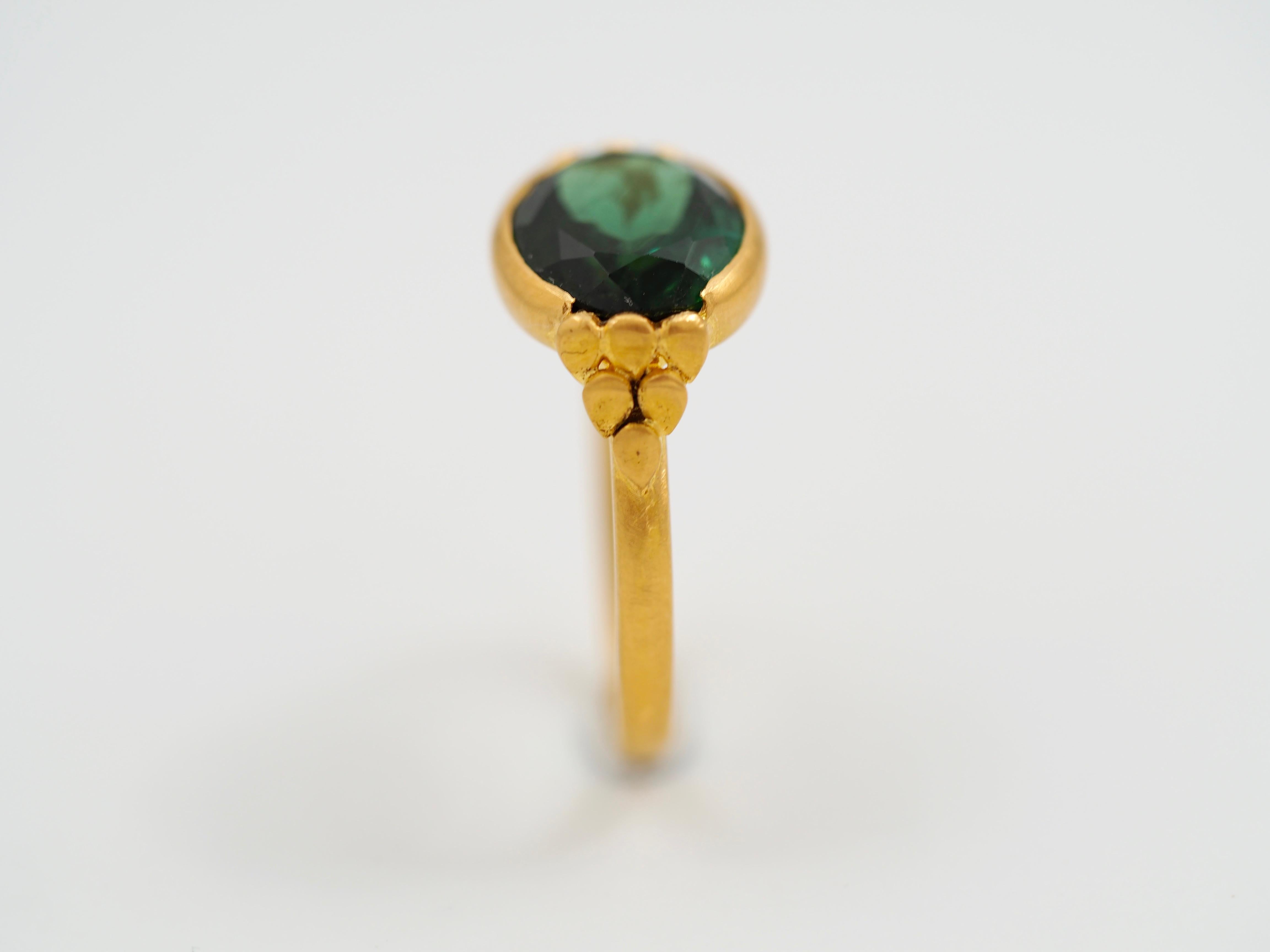 Contemporary Scrives Green Tourmalines 22 Karat Gold Ring