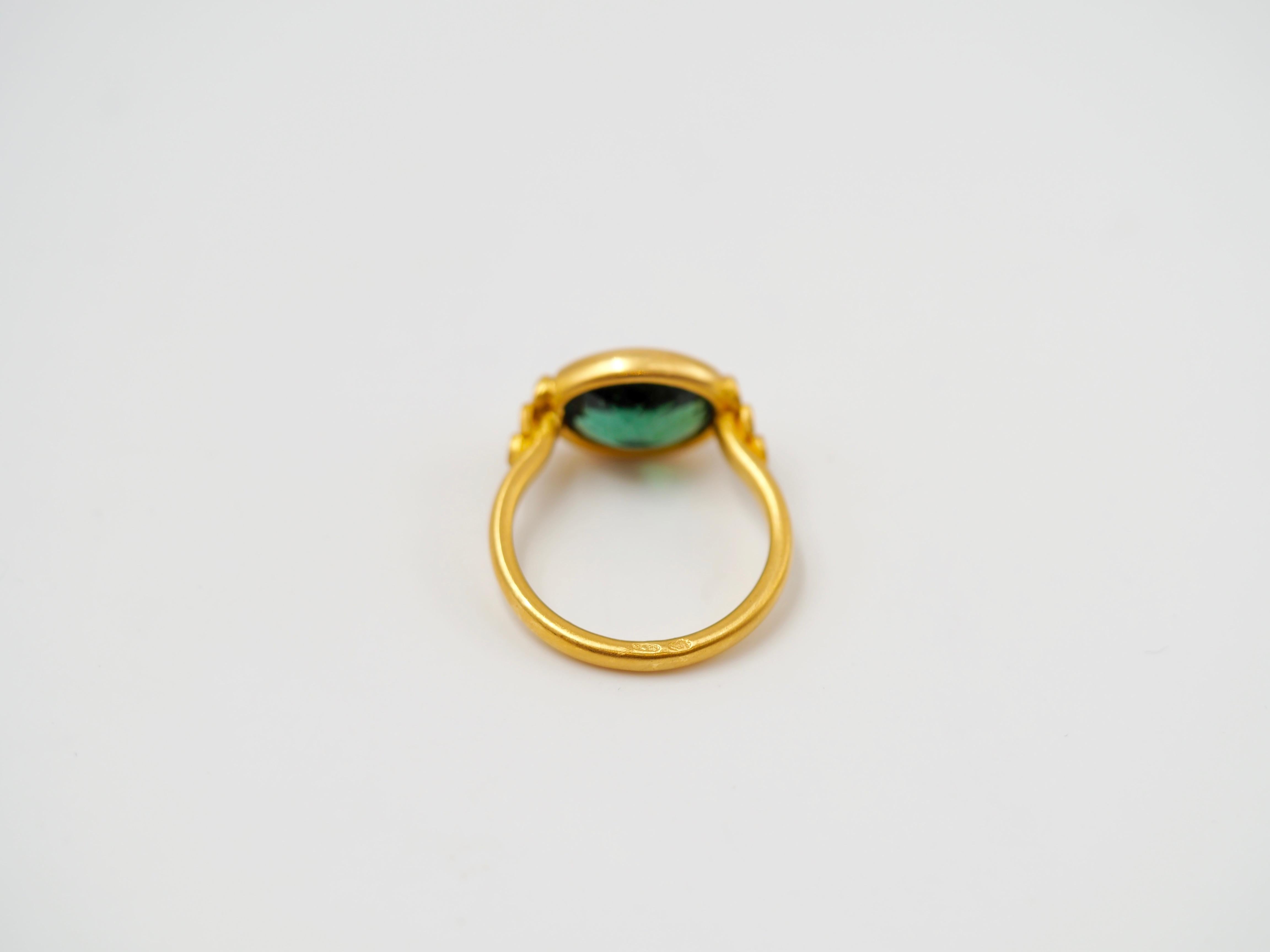 Scrives Green Tourmalines 22 Karat Gold Ring 4