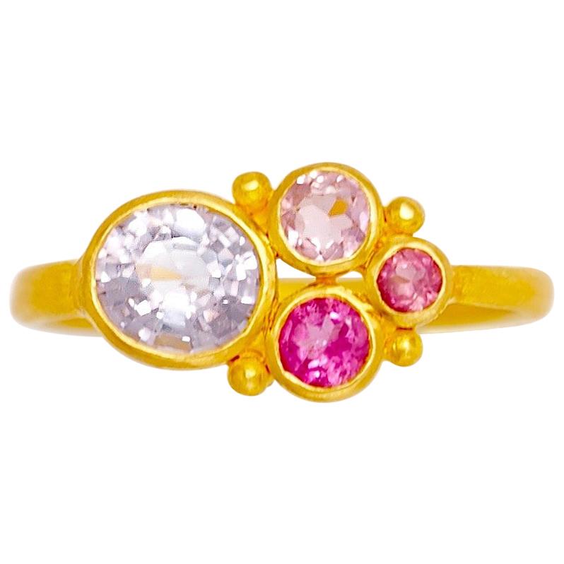 Scrives Grey Spinel Pink Tourmaline 22 Karat Gold Ring