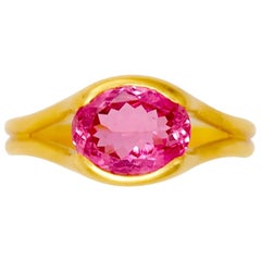 Bague cocktail en or 22 carats faite à la main avec vis en tourmaline rose vif de 2,38 carats