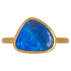 Scrives Irregular Blue Green Opal Cabochon 22 Karat Gold Ring