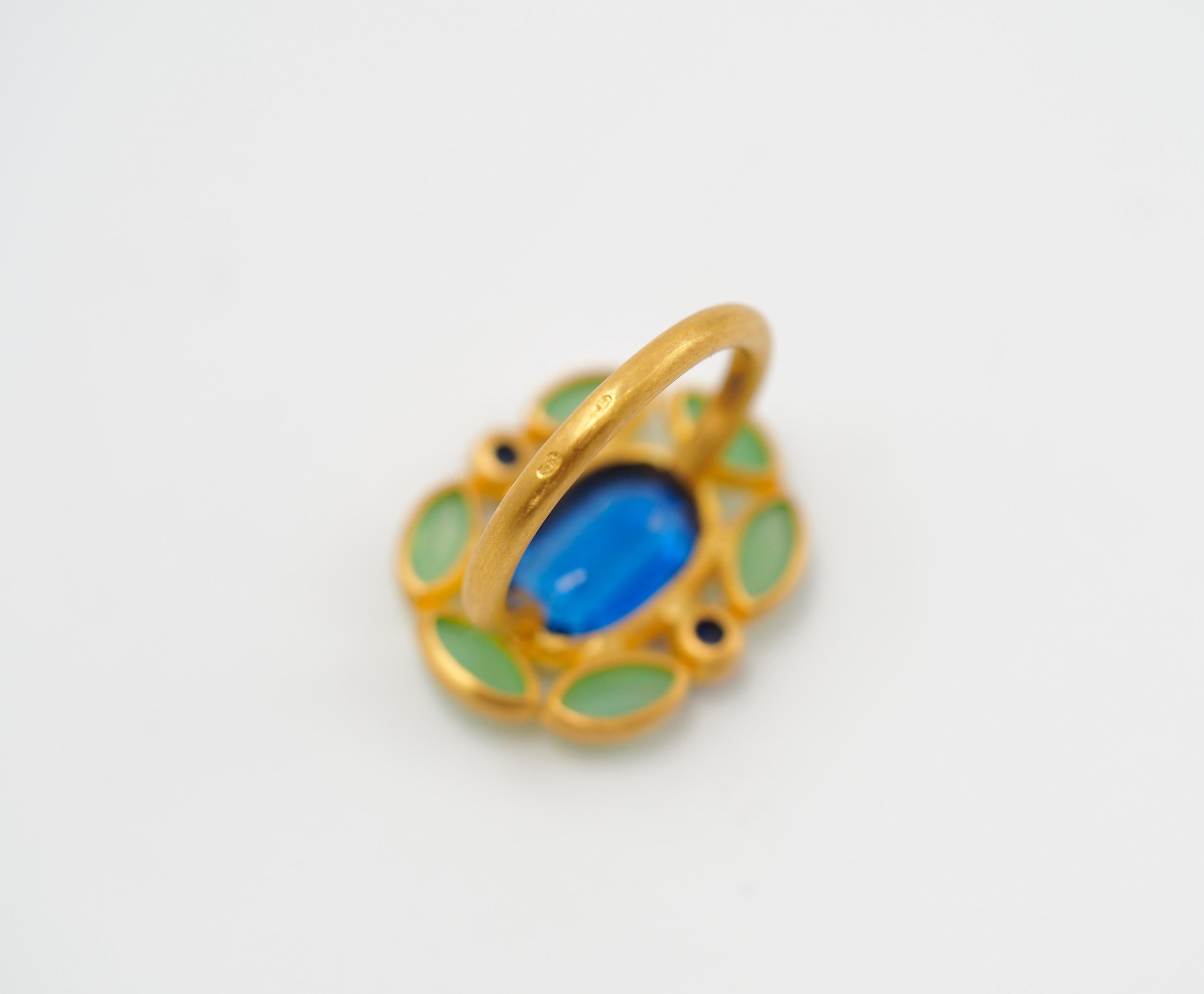 Scrives Kyanite Chrysoprase Sapphire Cabochon 22 Kt Gold Cocktail Handmade Ring 2
