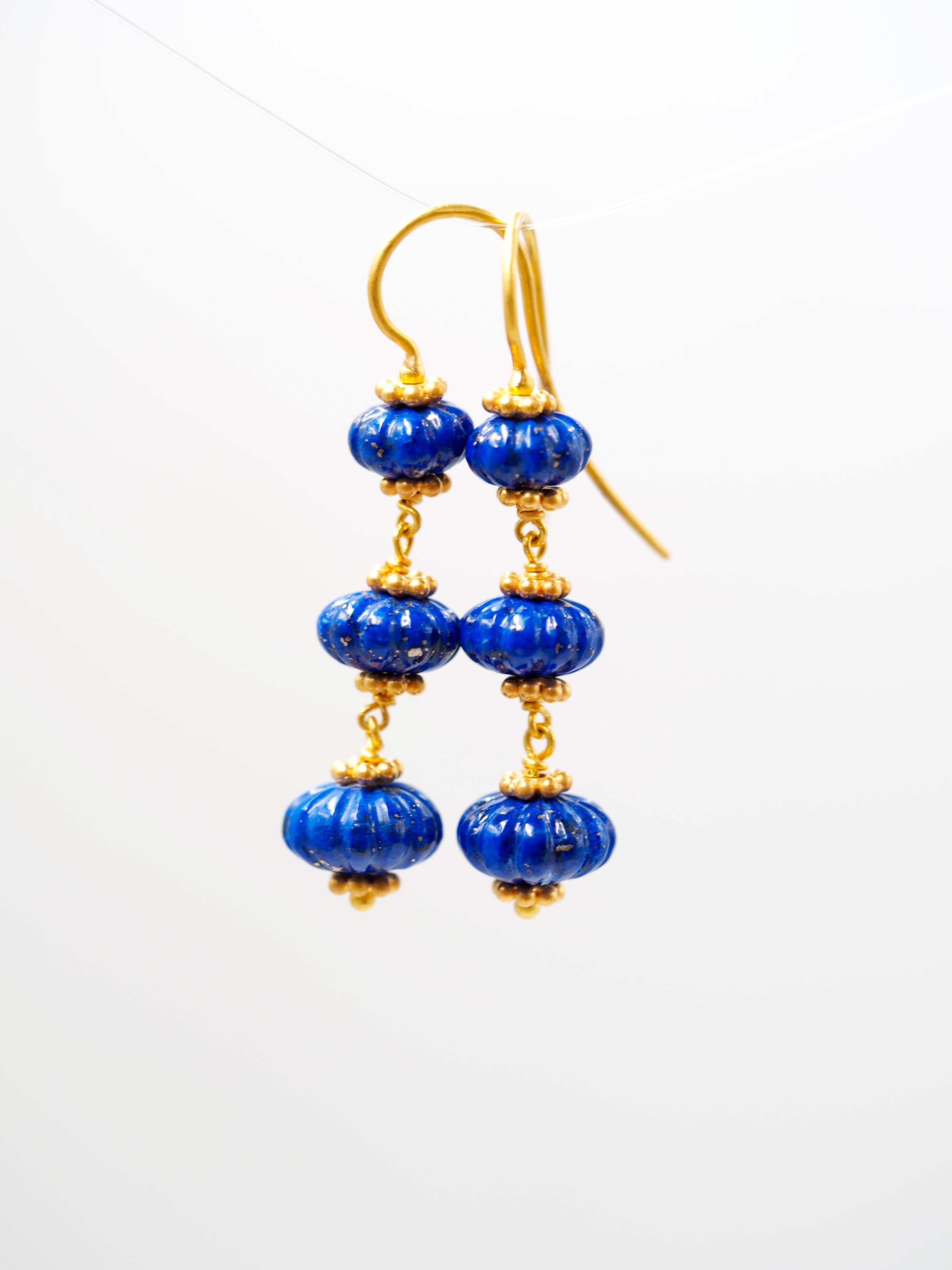 Women's Scrives Lapis Lazuli Watermelon 22 Karat Gold Earrings For Sale