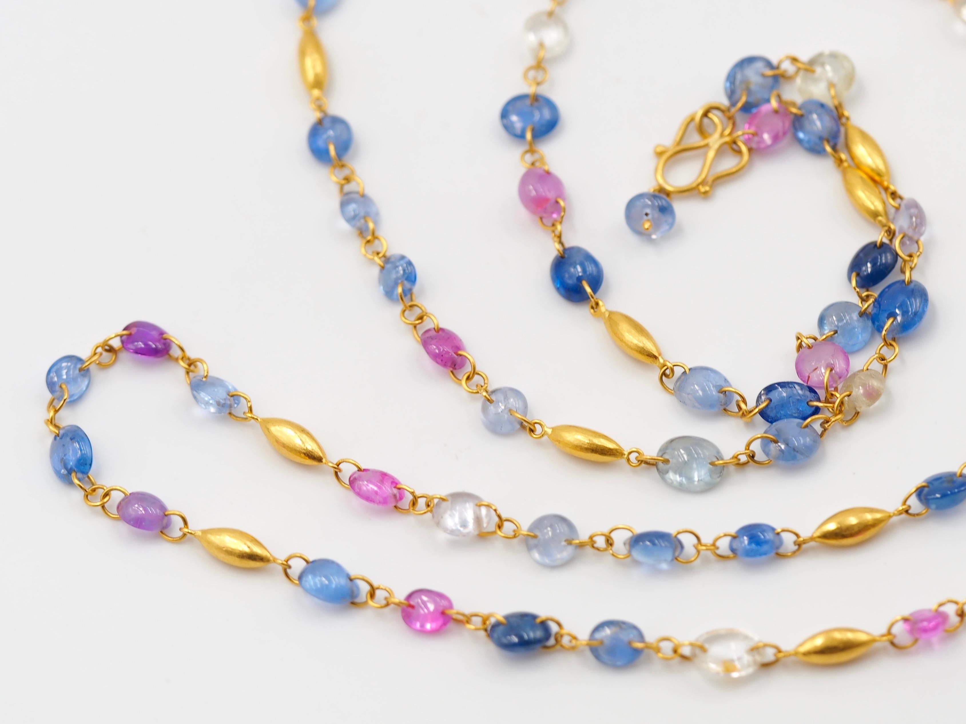 Contemporary Scrives Multi-Color Sapphires 22 Karat Gold Necklace