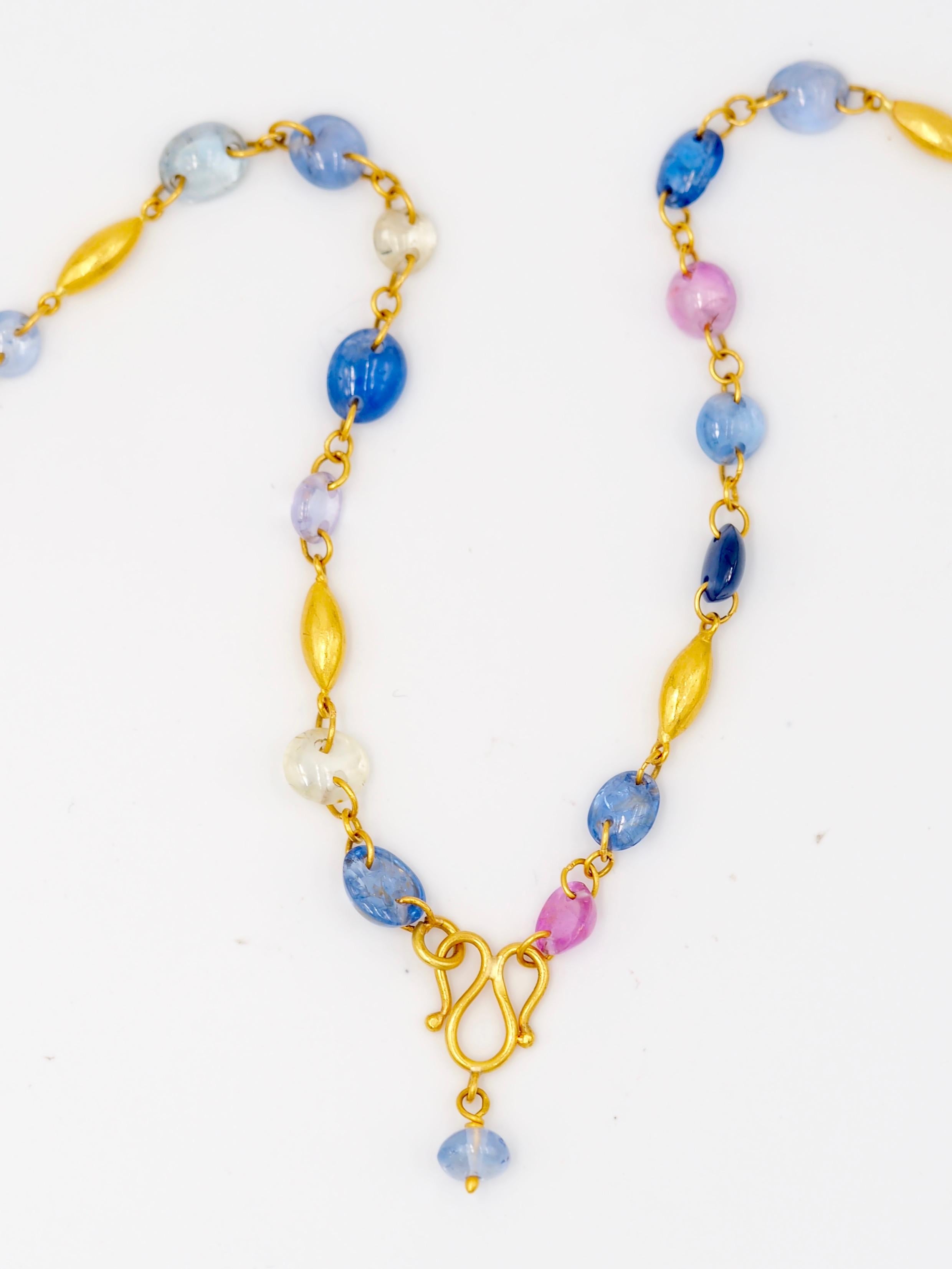 Scrives Multi-Color Sapphires 22 Karat Gold Necklace In New Condition In Paris, Paris