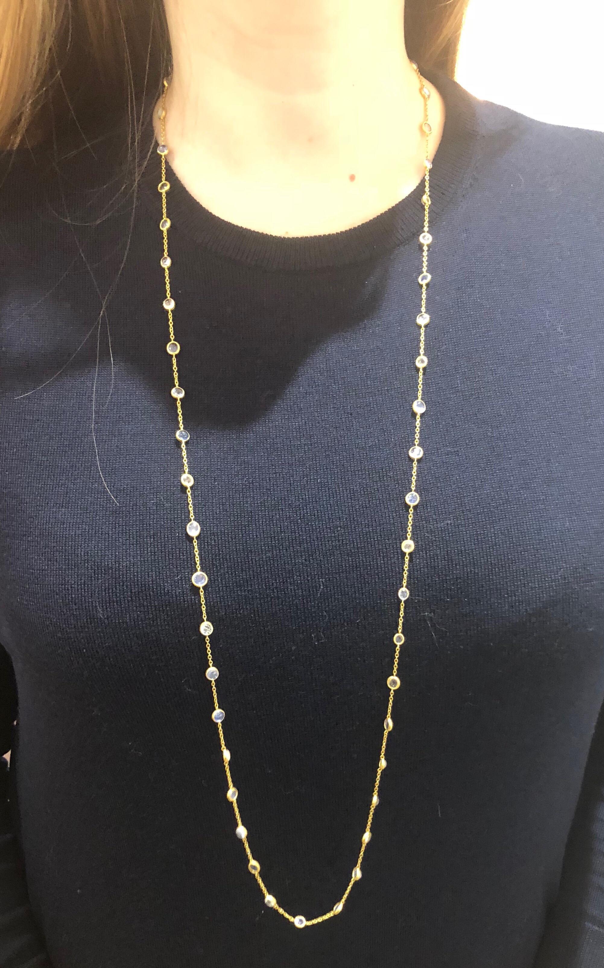 Contemporary Scrives Multi-Color Sapphires Cabochon Burma Handmade 22 Karat Gold Necklace For Sale