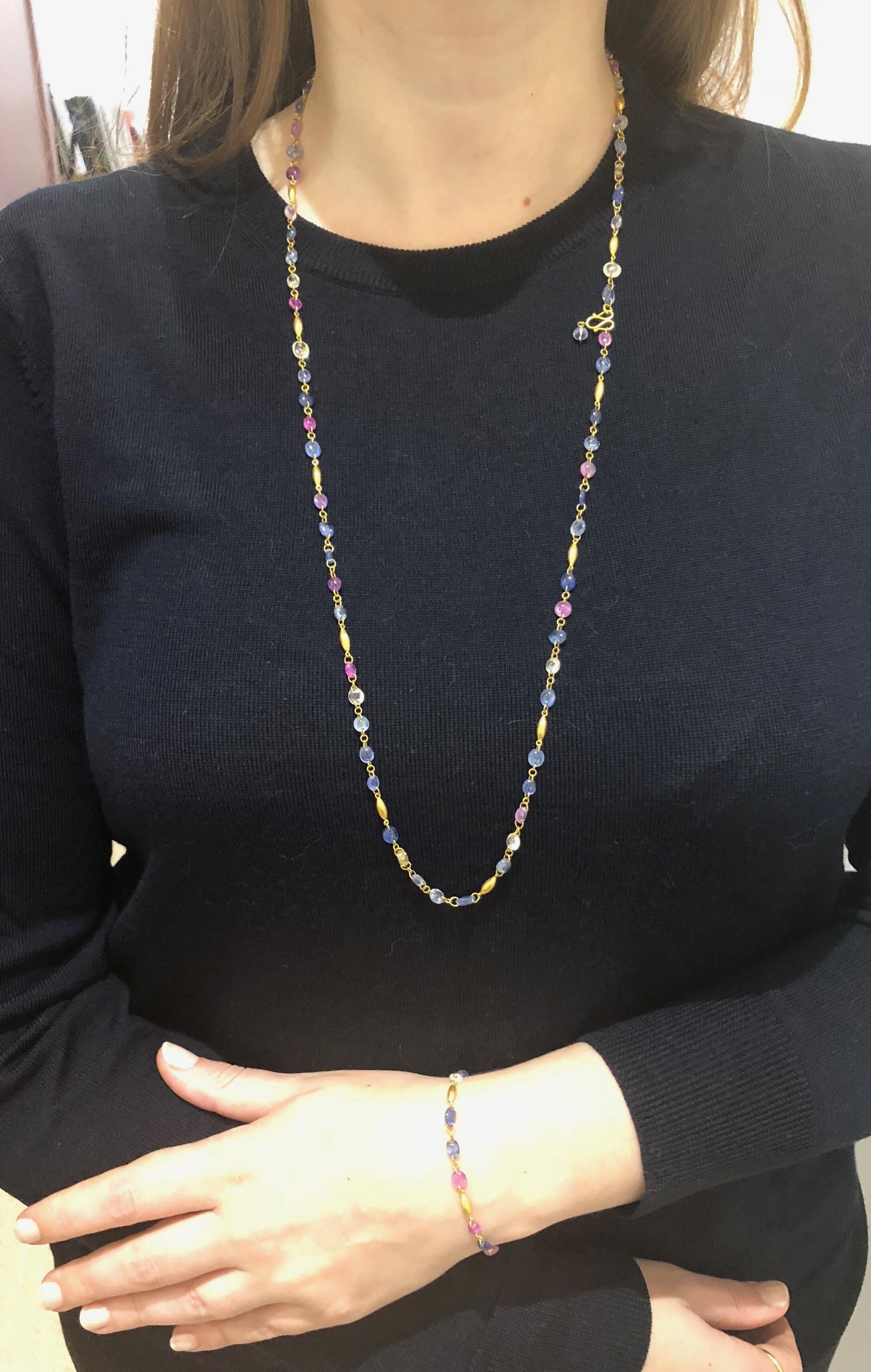 Women's Scrives Multi-Color Sapphires 22 Karat Gold Necklace