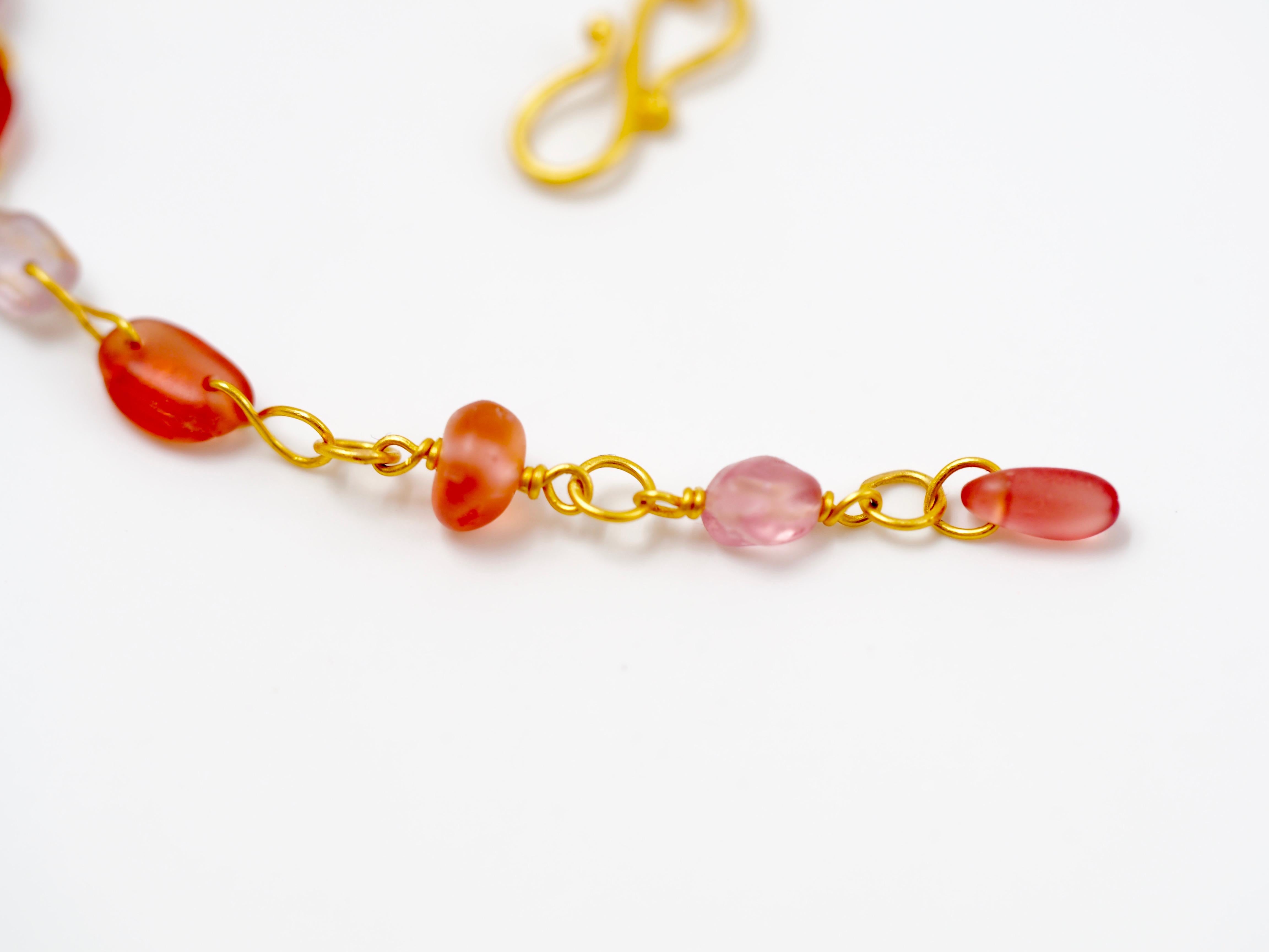 Contemporary Scrives Orange Red Spinels 22 Karat Gold Bracelet