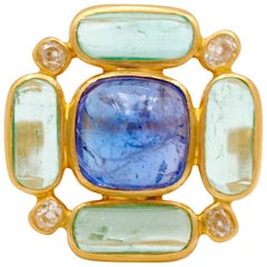 Scrives Paris Tanzanite Emeralds Diamonds 22-Karat Gold Ring