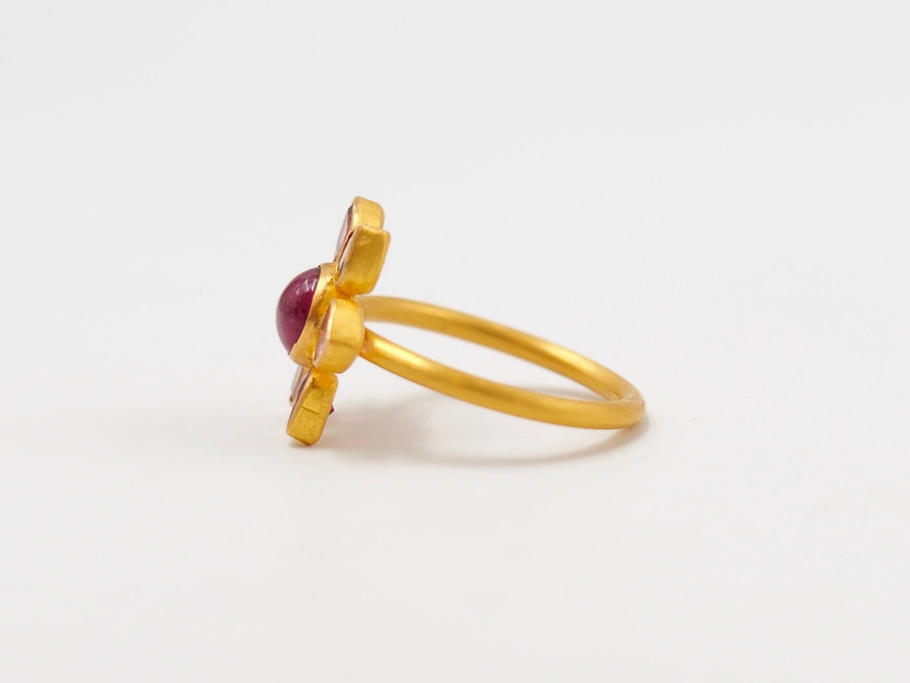 Modern Scrives Pink Purple Tourmaline Flower 22 Karat Gold Ring