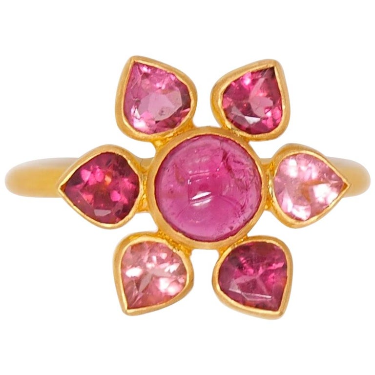 Scrives Pink Purple Tourmaline Flower 22 Karat Gold Ring at 1stDibs