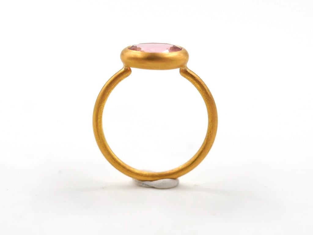 Oval Cut Scrives Pink Tourmaline Faceted Oval 22 Karat Gold Cluster Handmade Ring