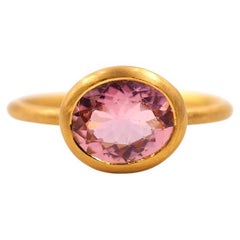 Scrives Pink Tourmaline Faceted Oval 22 Karat Gold Cluster Handmade Ring